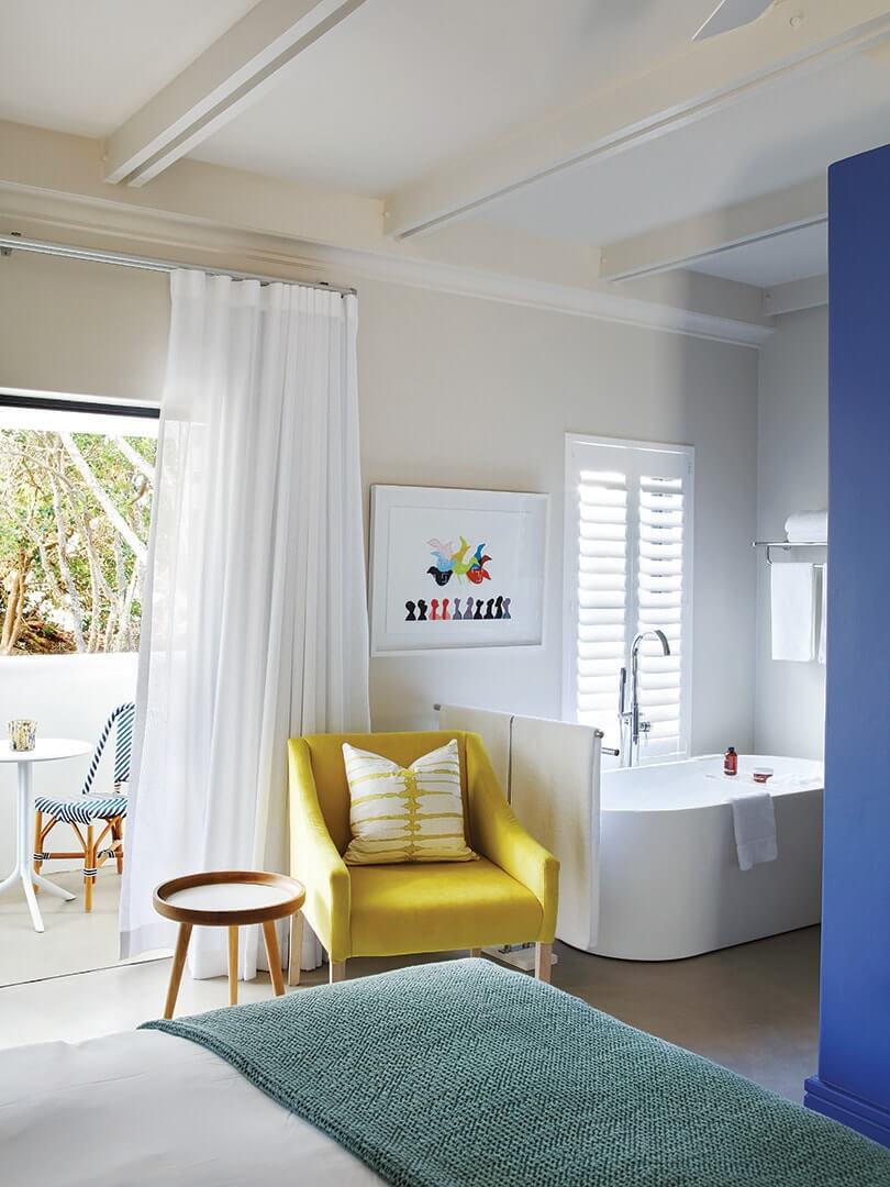 Colourful, contemporary bedroom at The Old Rectory in Plettenberg Bay. Photo by Elsa Young. Colourful, contemporary bedroom at The Old Rectory in Plettenberg Bay. Photo by Elsa Young.