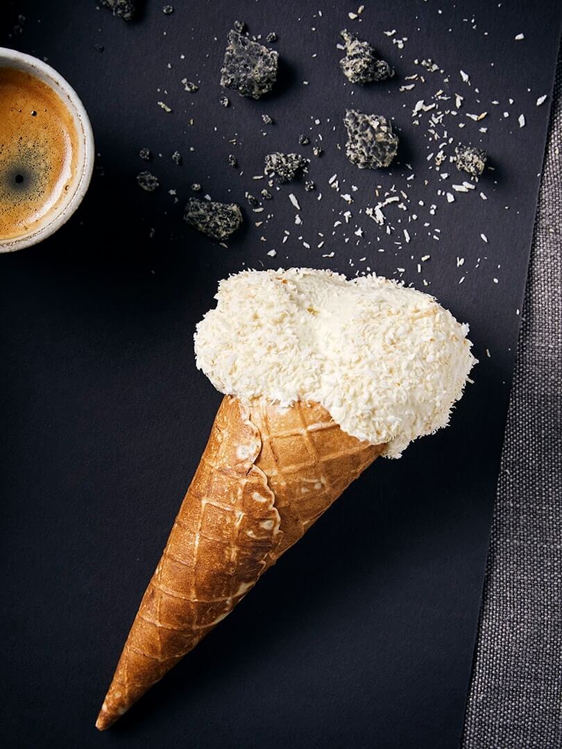 Toasted rice ice-cream in a wafer cone. Elsa Young Photography. Toasted rice ice-cream in a wafer cone. Elsa Young Photography.
